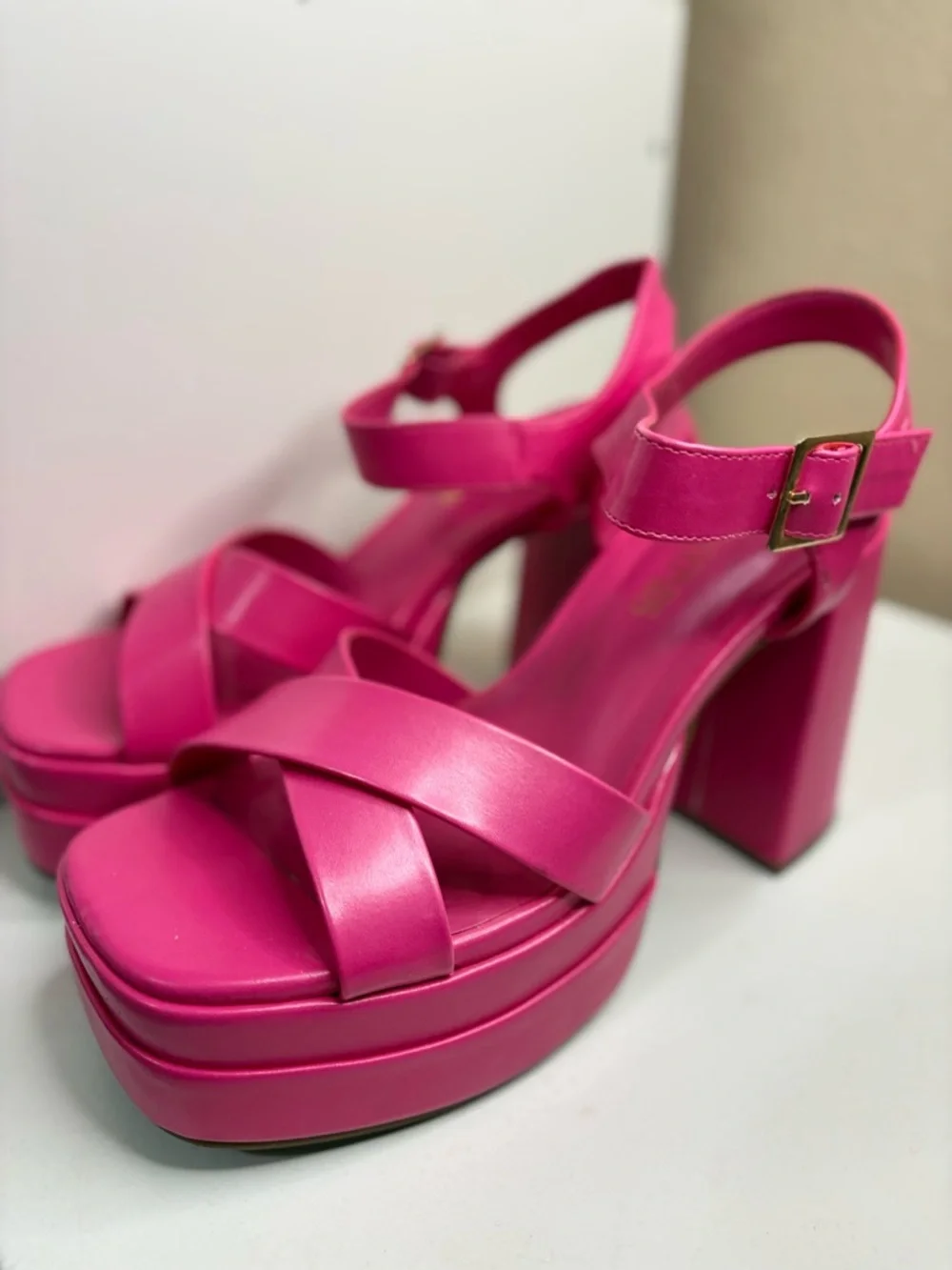 Dream Pairs Hot Pink Platform Block Heel Sandals Square Toe Y2K Size 8.5 - Picture 3 of 11